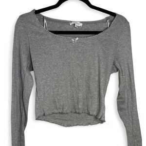 Kirious Grey Cropped Long Sleeve Bow Top Size L